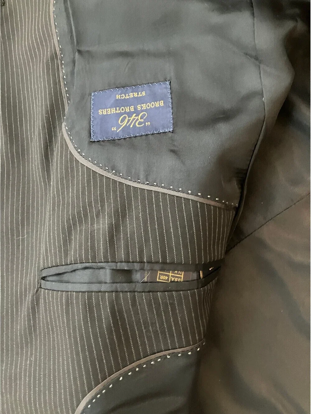 Brooks Brothers 346 Mens 40R Gray Pinstripe Blazer Wool Stretch Sport Coat
